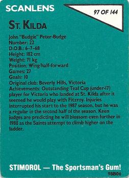 1988 Scanlens VFL #97 John Peter-Budge Back